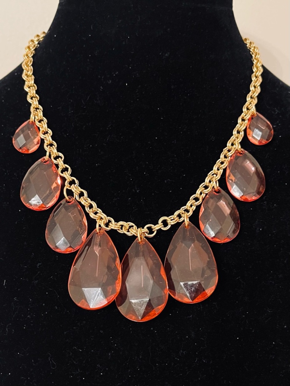 #252 Joan Rivers Gold-tone Necklace with Pink Lucite Teardrops